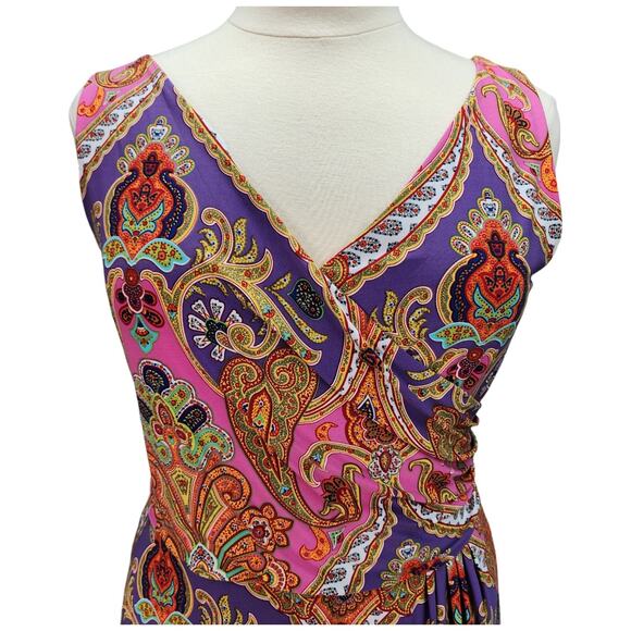 Lauren Ralph Lauren Dress Women’s Large Pink Purple Paisley Faux Wrap Stretch - Picture 4 of 16